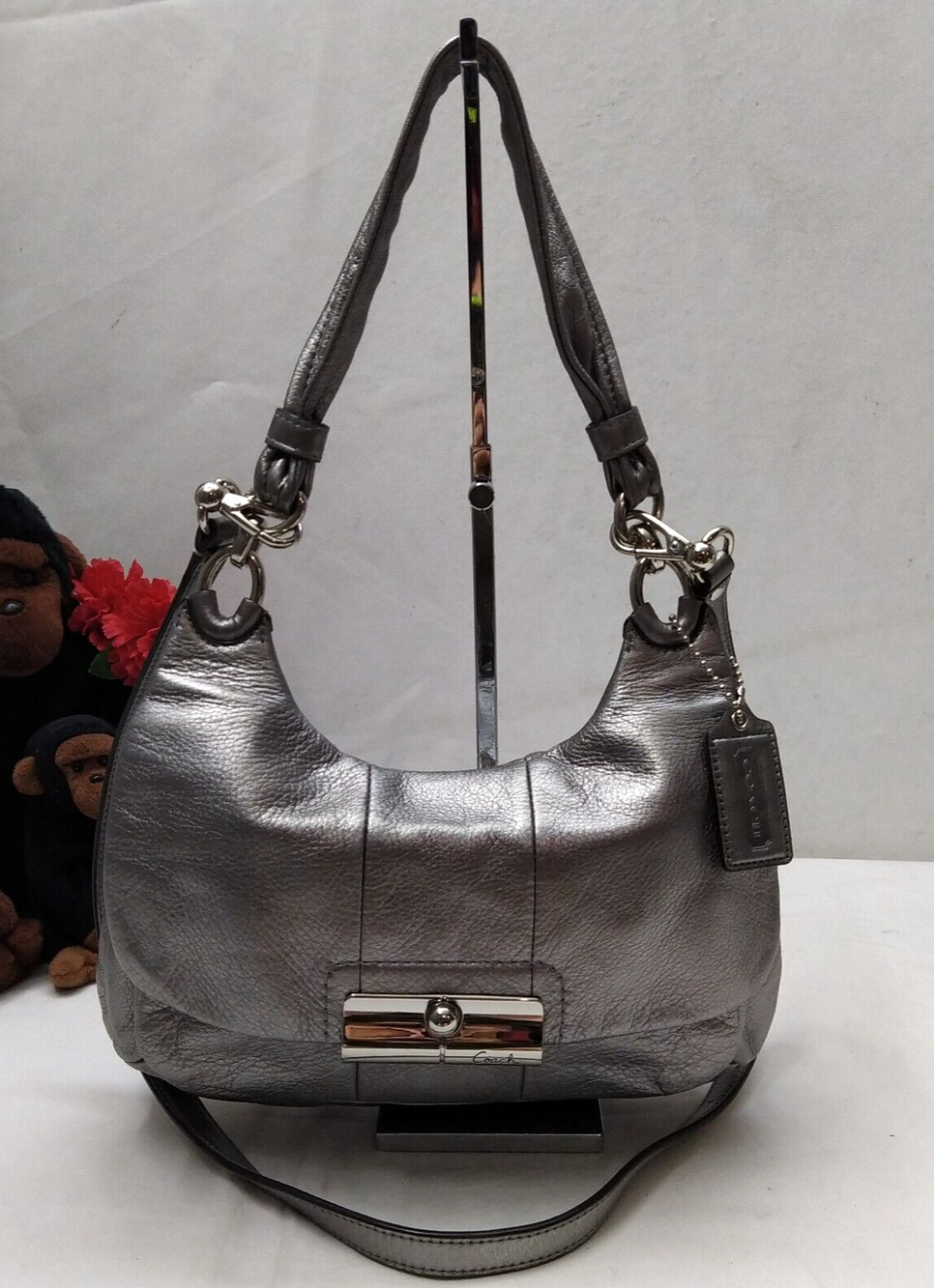 Coach Kristin Metallic Gray Zipper Closure Crossbody Shoulder Bag